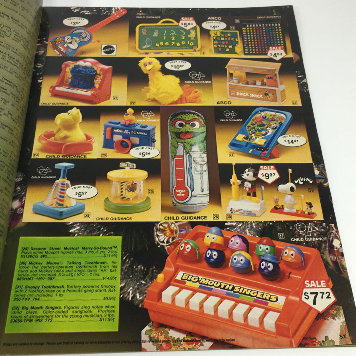 VTG 1980 Service Merchandise Catalog Showroom Holiday Toy Sale Price Guide with educational toys, including counting and music play items for children.