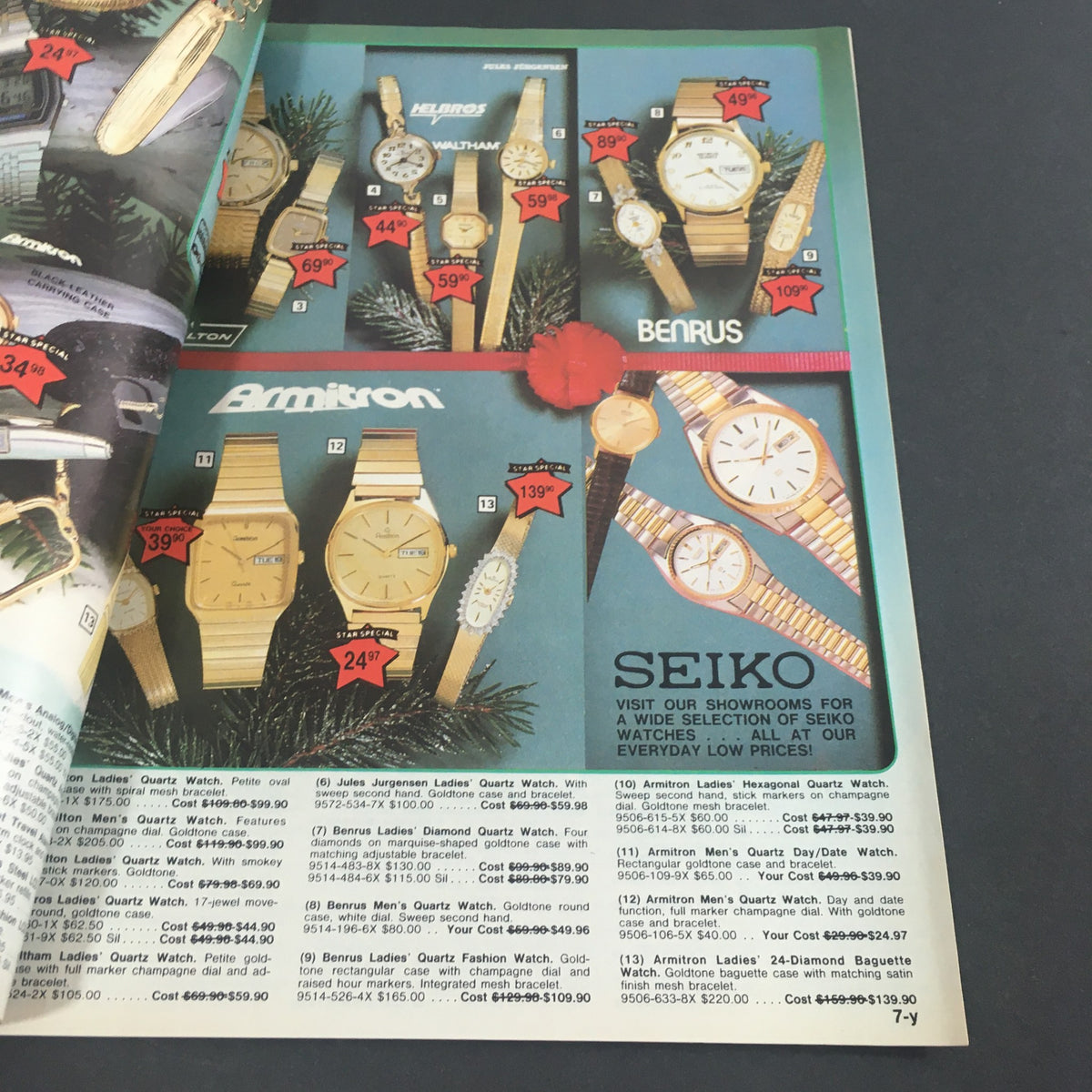 VTG December 1983 Present Co. Holiday Sale Catalog showcasing a selection of watches with vibrant pricing and promotional highlights, representing retro fashion trends.
