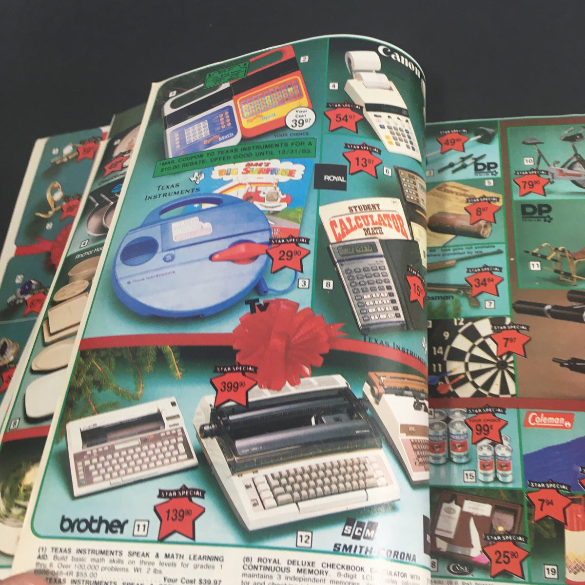 VTG December 1983 Present Co. Holiday Sale Catalog featuring electronics and gifts including calculators and toys with pricing details, in great condition.