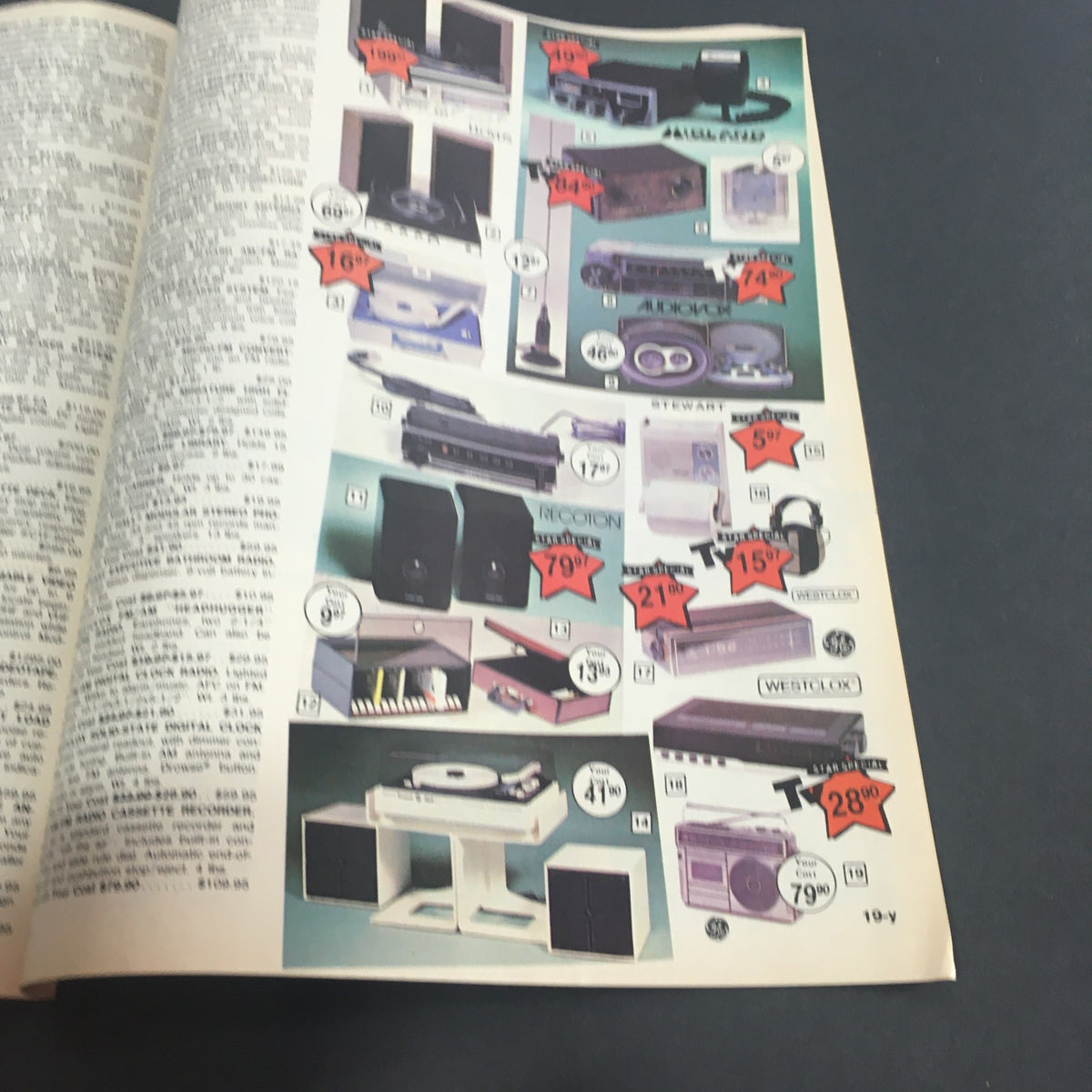VTG November 1979 Present Company Star Special Sale Catalog page featuring a variety of electronics including record players, speakers, and accessories, showcasing prices and promotions.