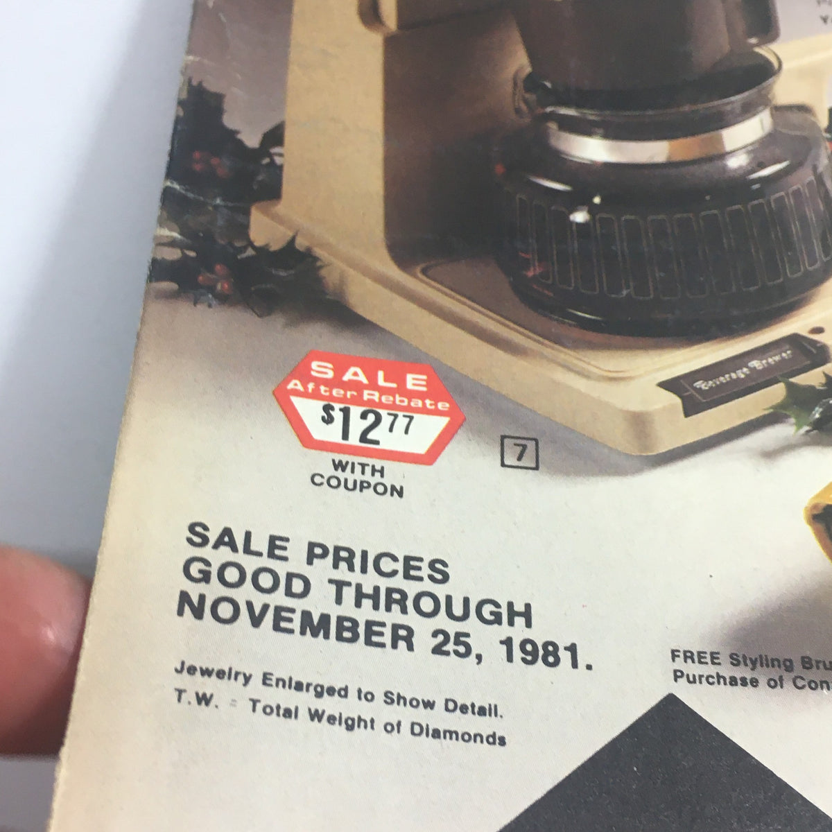 VTG November 1981 Townsmen Criterion Watch & Conair Hair Dryer Price Catalog showing sale price $12.77 with coupon, along with jewelry detail note.