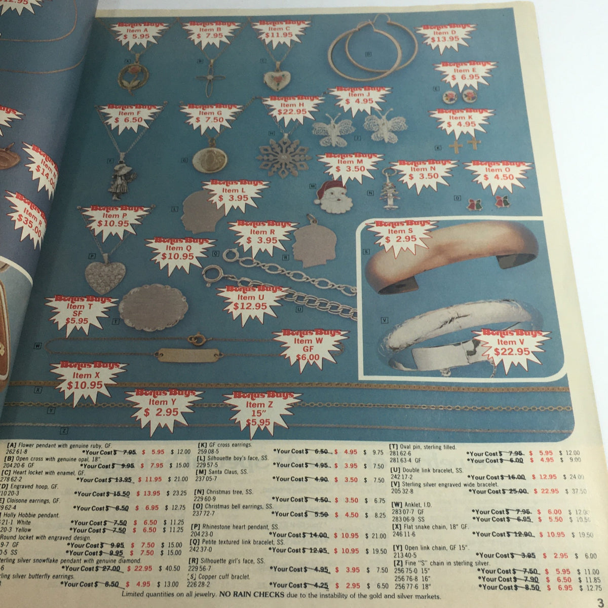 VTG 1983 Boardman Ltd. 28th Anniversary Sale Clairol & G.E. Items Price Catalog page displaying various jewelry items with price tags indicating bonus buys.