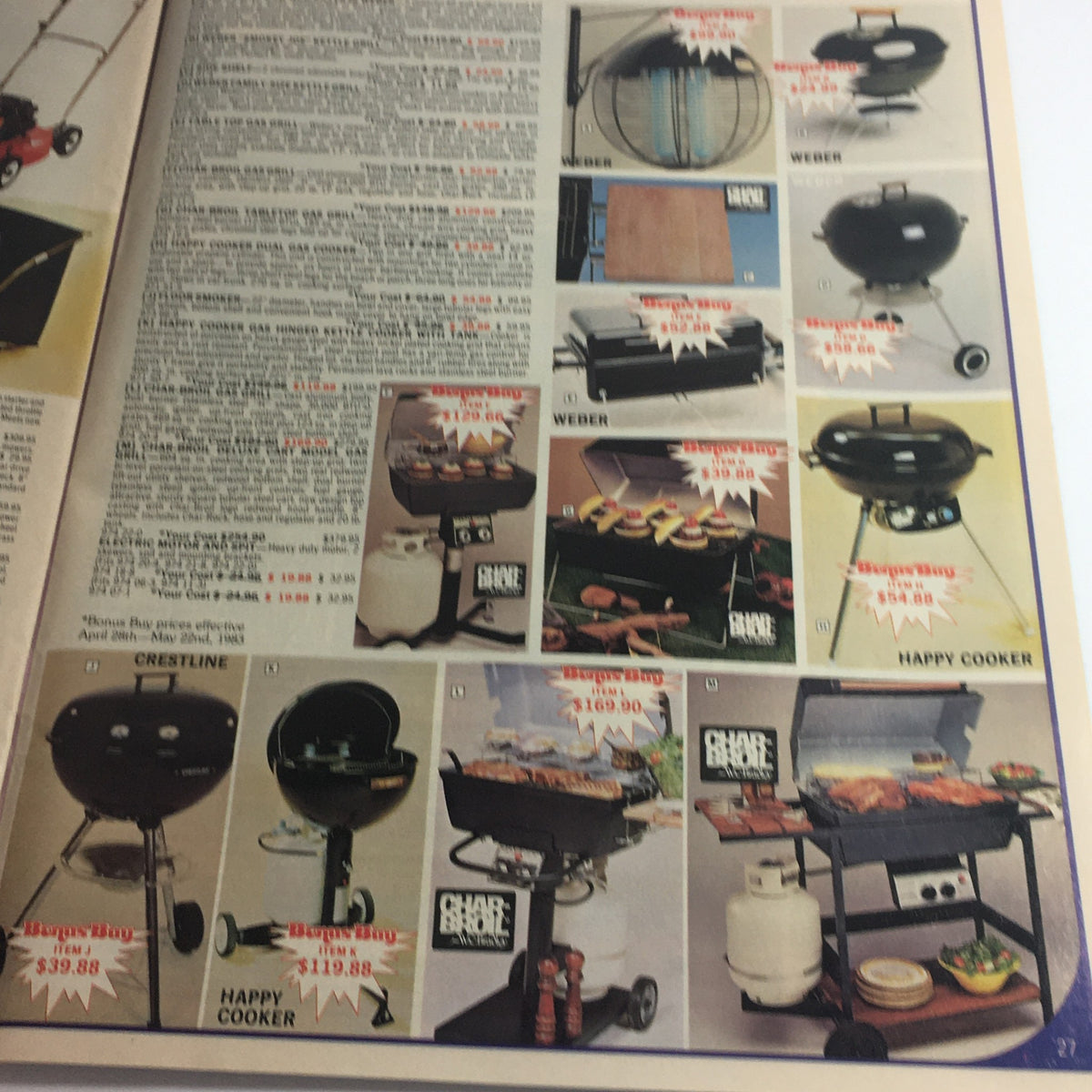 Vintage April 1983 Boardman Ltd. Bonus Panasonic Hibachi Sale Price Guide Catalog with a range of grills and cooking appliances, highlighting product details and pricing.