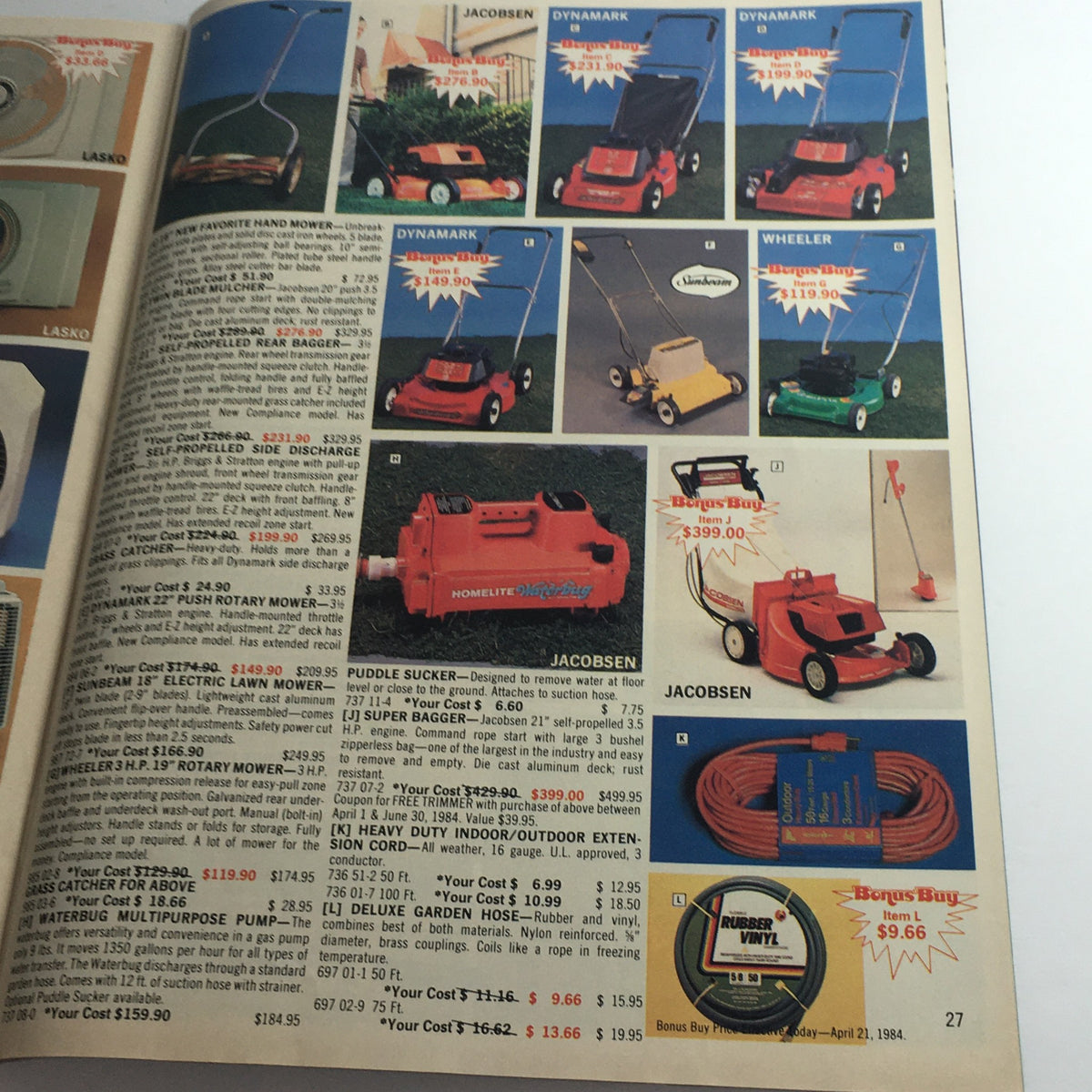VTG Spring Summer 1987 Boardman Ltd. Jacobsen Brand Items Price Guide Catalog illustrating lawn mowers and outdoor equipment with price tags.