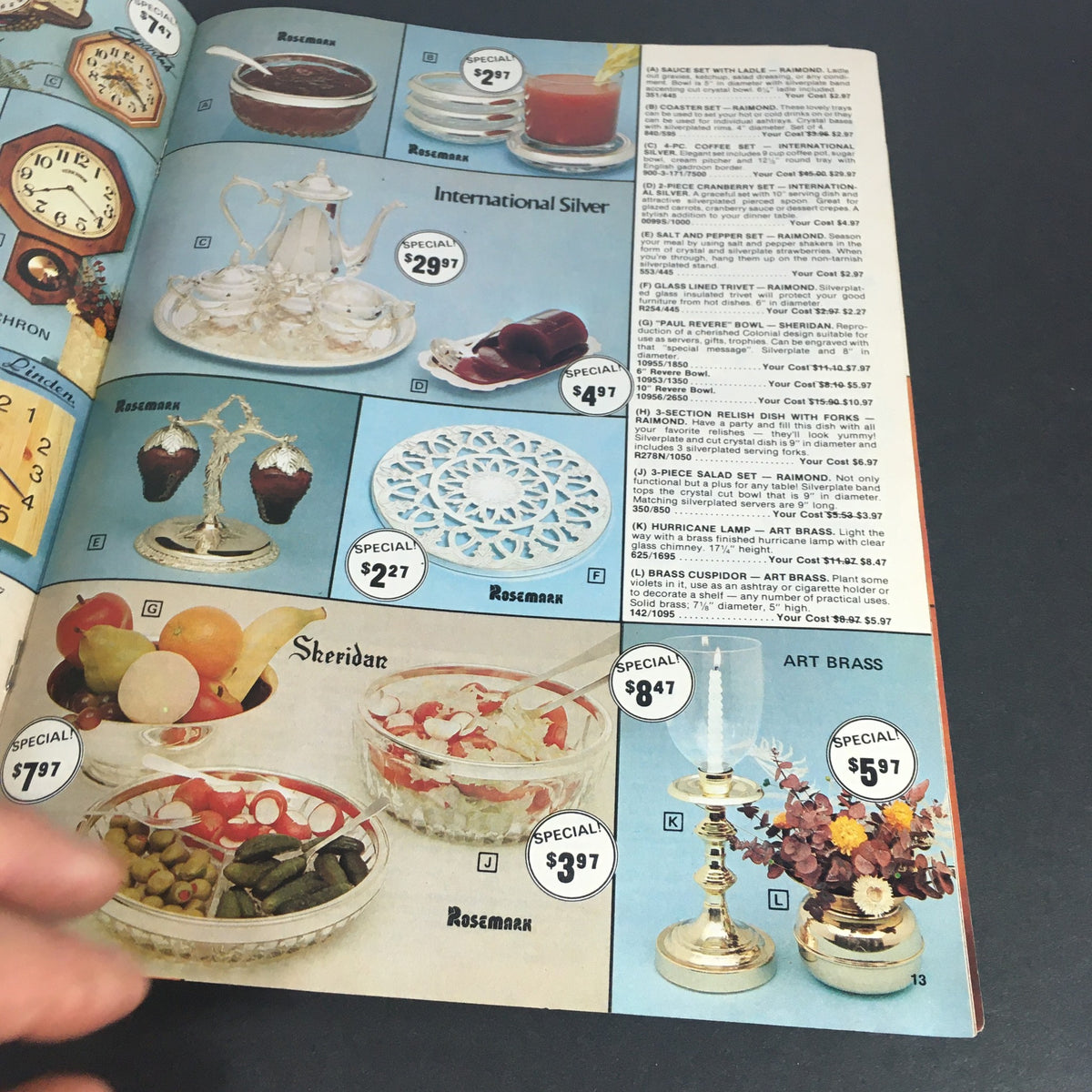 VTG November 1977 Townsmen Christmas Supplement displaying decorative silver items from International Silver and Sheridan, with special prices highlighted.