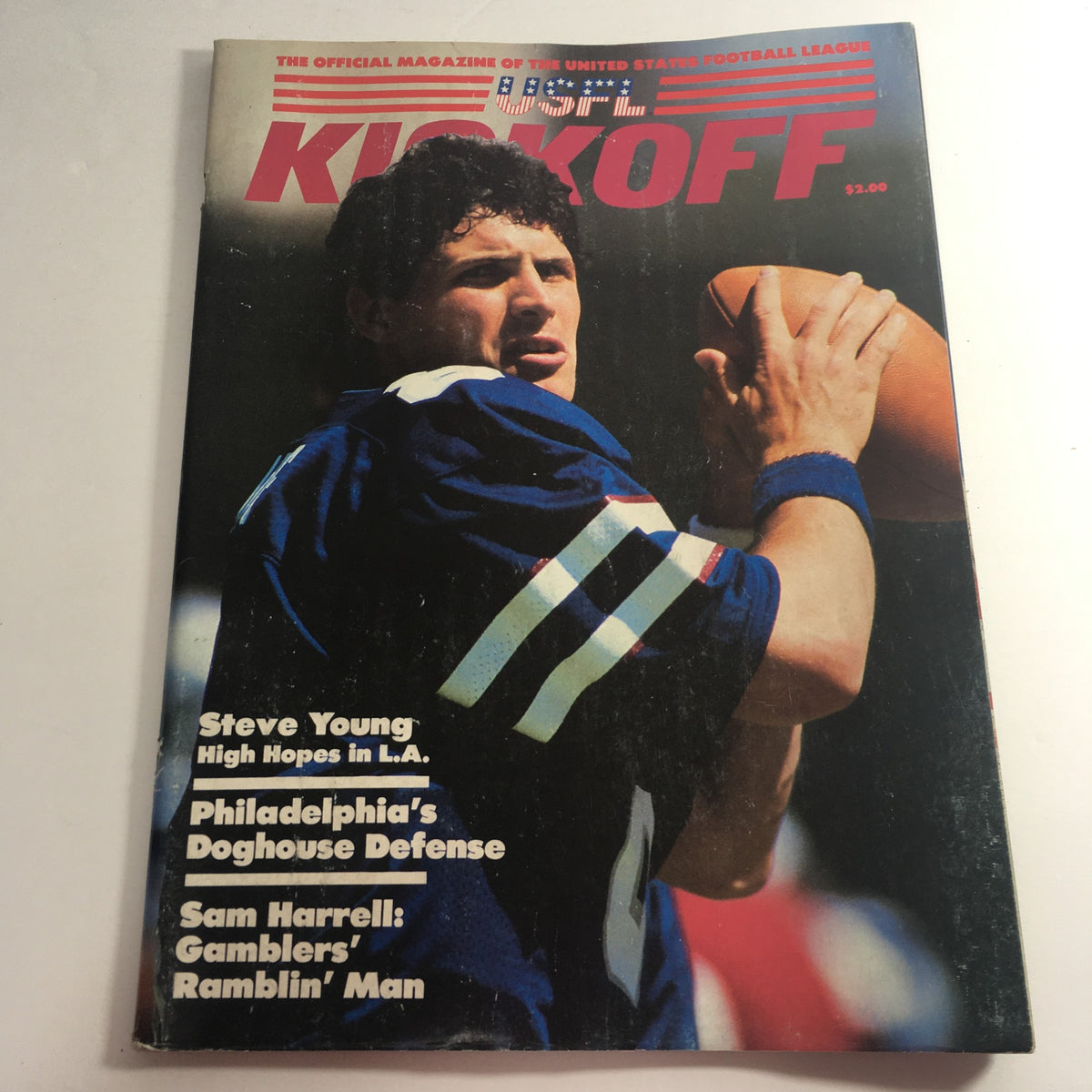 Cover of VTG USFL Kickoff Official Magazine 1984 Vol. 2 #7 featuring Steve Young, showcasing his portrait and title details.