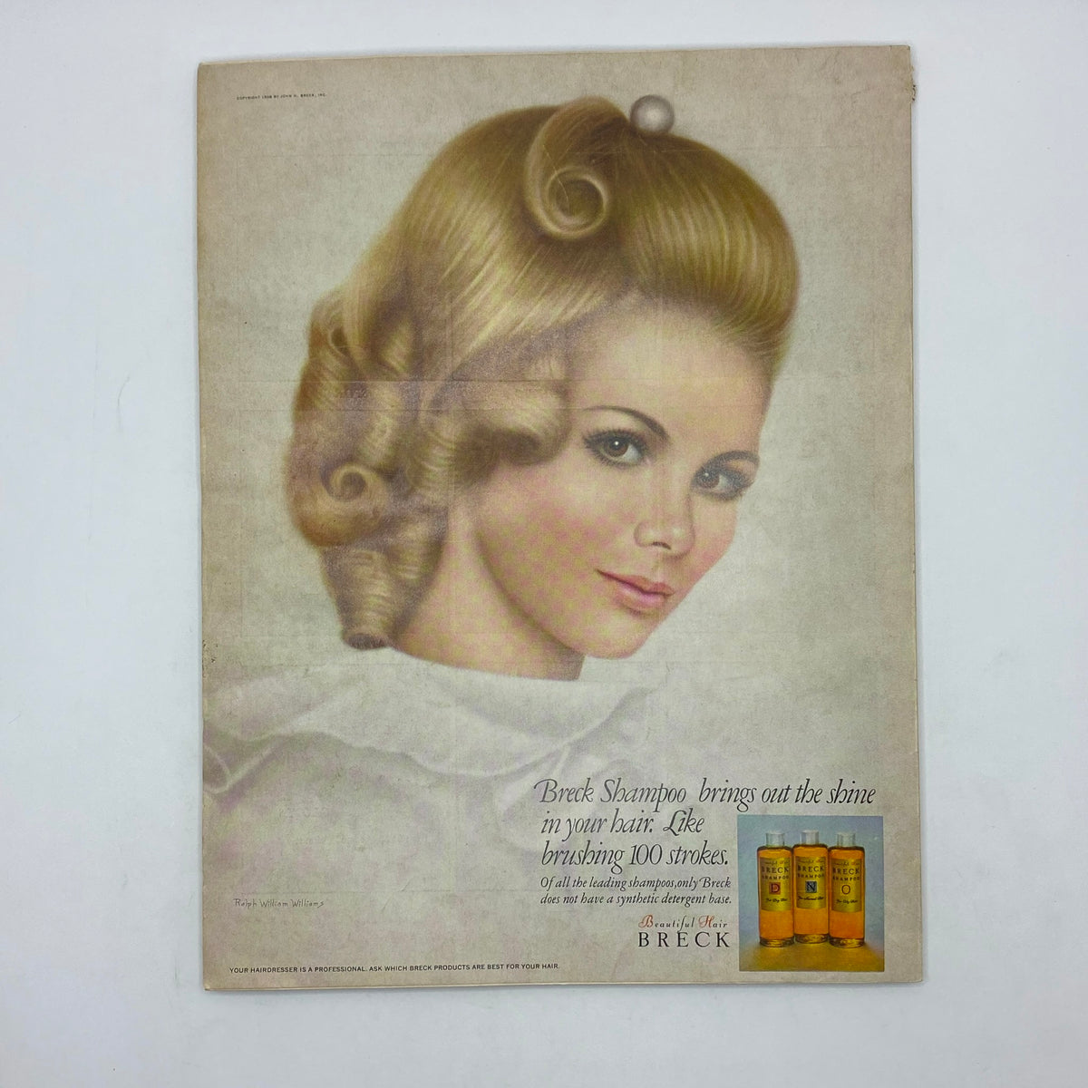 Vogue Magazine March 15 1968 featuring a vintage advertisement for Breck Shampoo, showcasing a woman with beautiful, styled hair and promoting hair care.