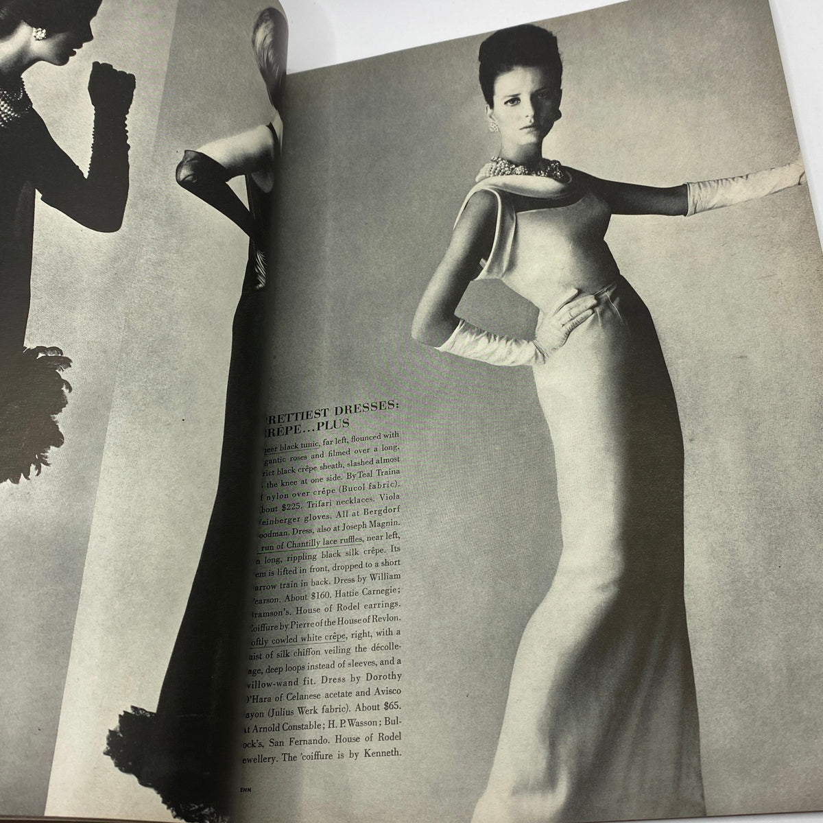 VTG Vogue Magazine March 1 1964 featuring elegant black and white editorial showcasing stylish evening dresses. This image captures the essence of 1960s haute couture.