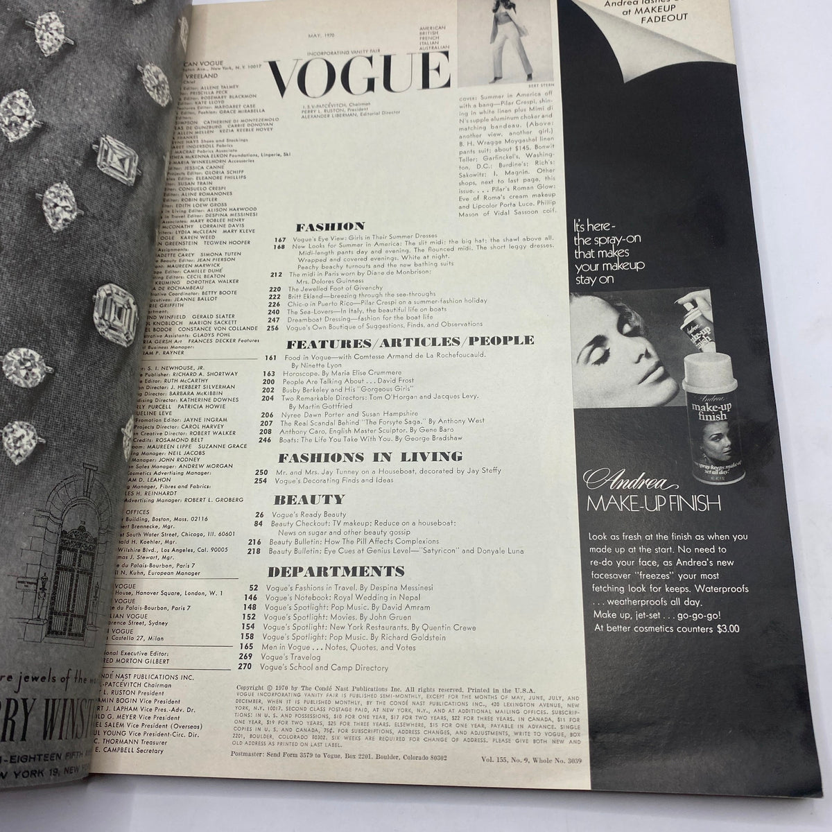 Vintage Vogue Magazine May 1970 Pilar Crespi by Bert Stern No Label