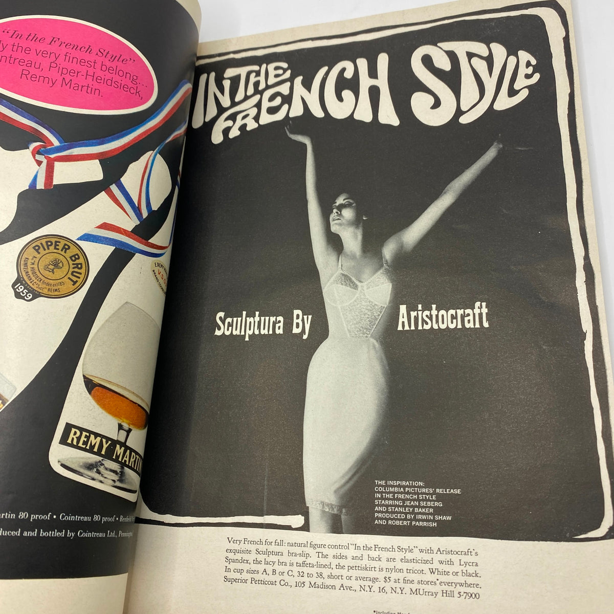 VTG Vogue Magazine September 1 1963 displaying a bold advertisement for Aristocraft's 'In the French Style' lingerie, reflecting vintage fashion trends.