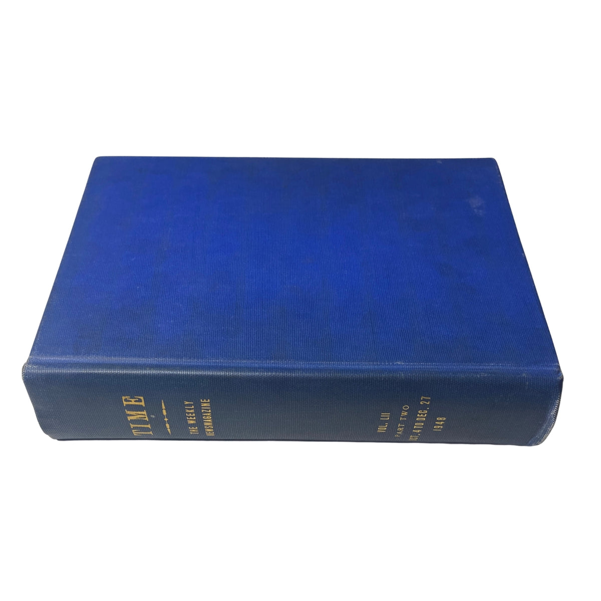 Time Magazine Library Bound October 1948-December 1948, showcasing the blue-bound spine of the volume.