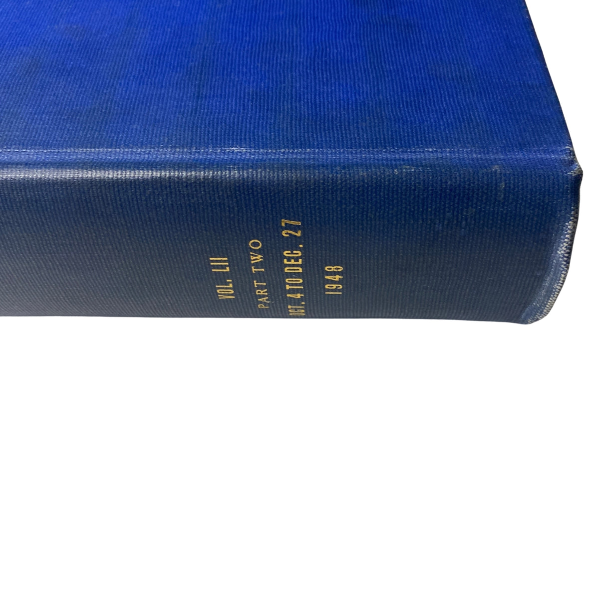 Close-up view of the spine of Time Magazine Library Bound October 1948-December 1948, showing edition details.