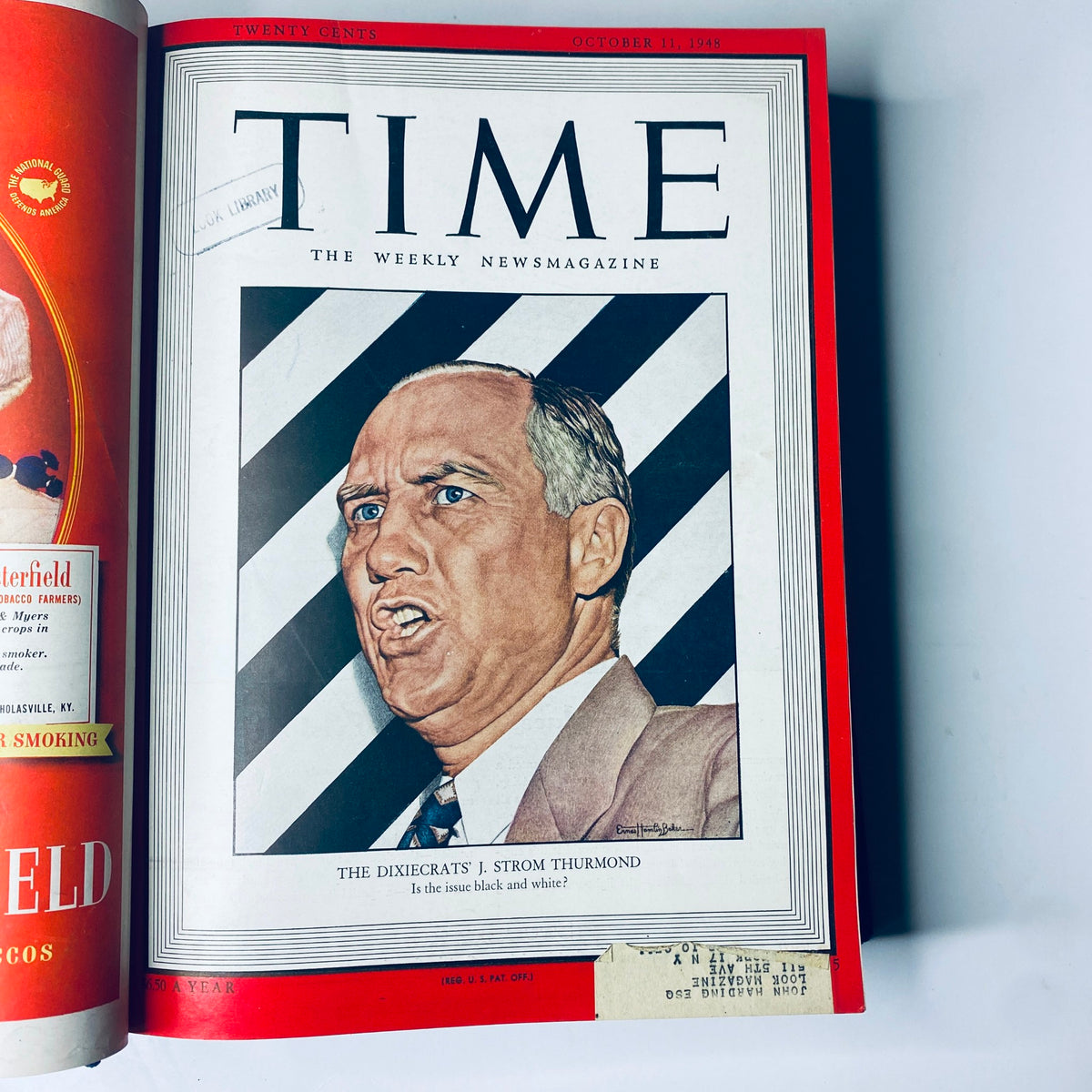 Cover of Time Magazine from October 11, 1948, featuring J. Strom Thurmond, as part of the Time Magazine Library Bound October 1948-December 1948 Robert Oppenheimer.