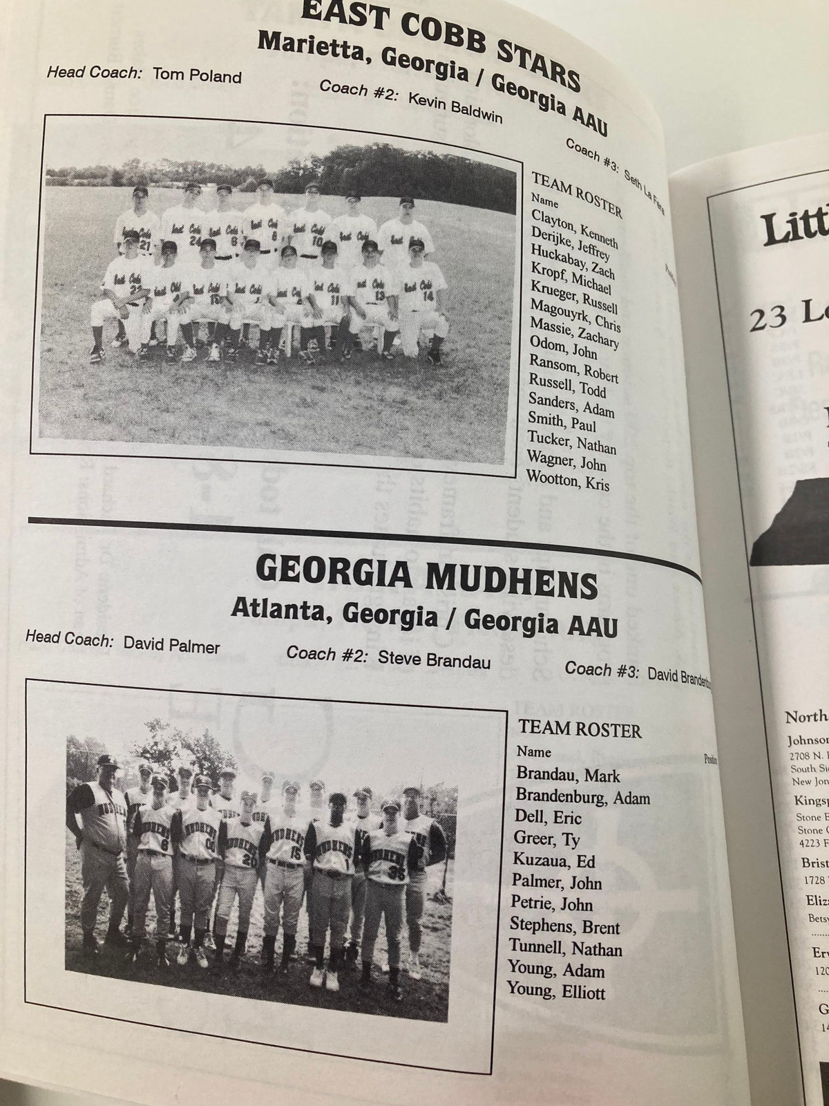August 2-9 1996 AAU 14 & Under National Baseball Championship Official Program featuring the East Cobb Stars team roster in Marietta, Georgia.