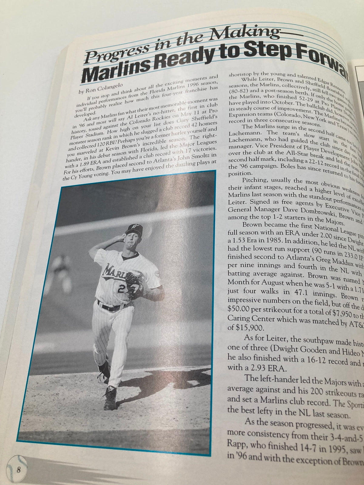 Article page titled 'Marlins Ready to Step Forward' from the 1997 Spring Training Space Coast Stadium Brevard County Program, highlighting player developments.