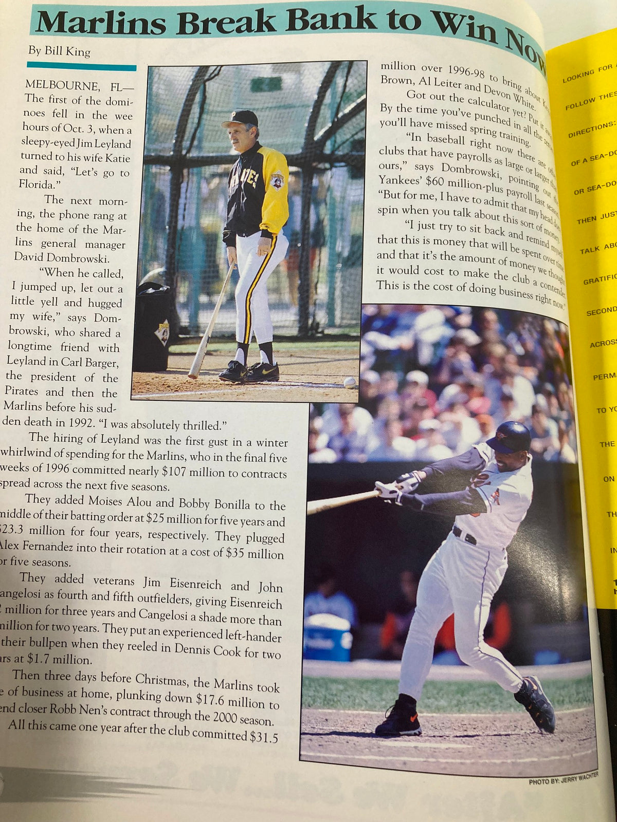 1997 Spring Training Space Coast Stadium Brevard County Program featuring an article about the Florida Marlins' performance and management.