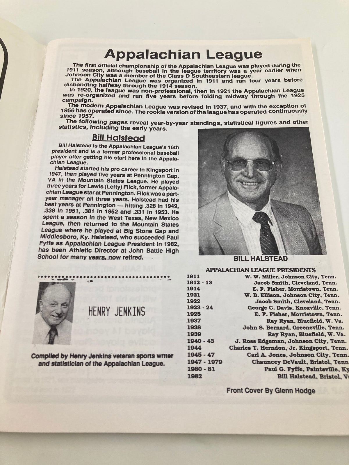 Page from the Record Book 1994 Edition Appalachian League Statistical Champs highlighting Bill Halstead, a notable figure in Appalachian League history.