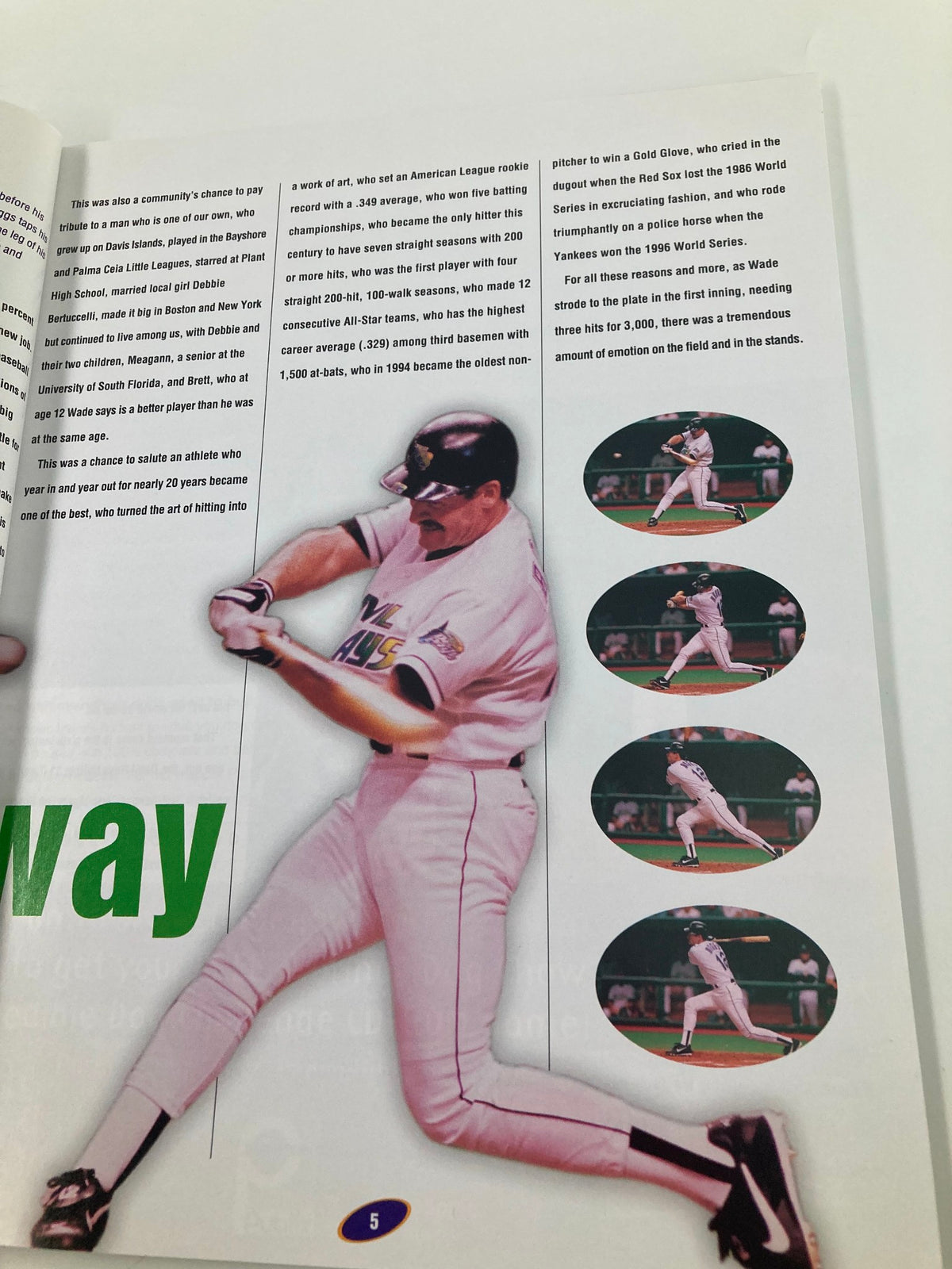 2000 MLB Devil R Us Yearbook Official Tampa Bay Publication Fred McGriff. Image of a player swinging a bat with action pose.