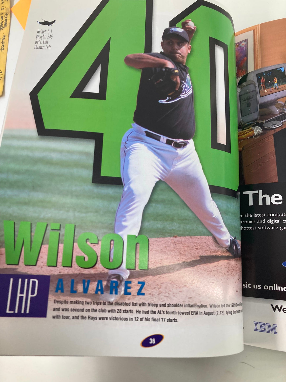 2000 MLB Devil R Us Yearbook Official Tampa Bay Publication Fred McGriff. Image showcasing player Wilson Alvarez with jersey number 40.