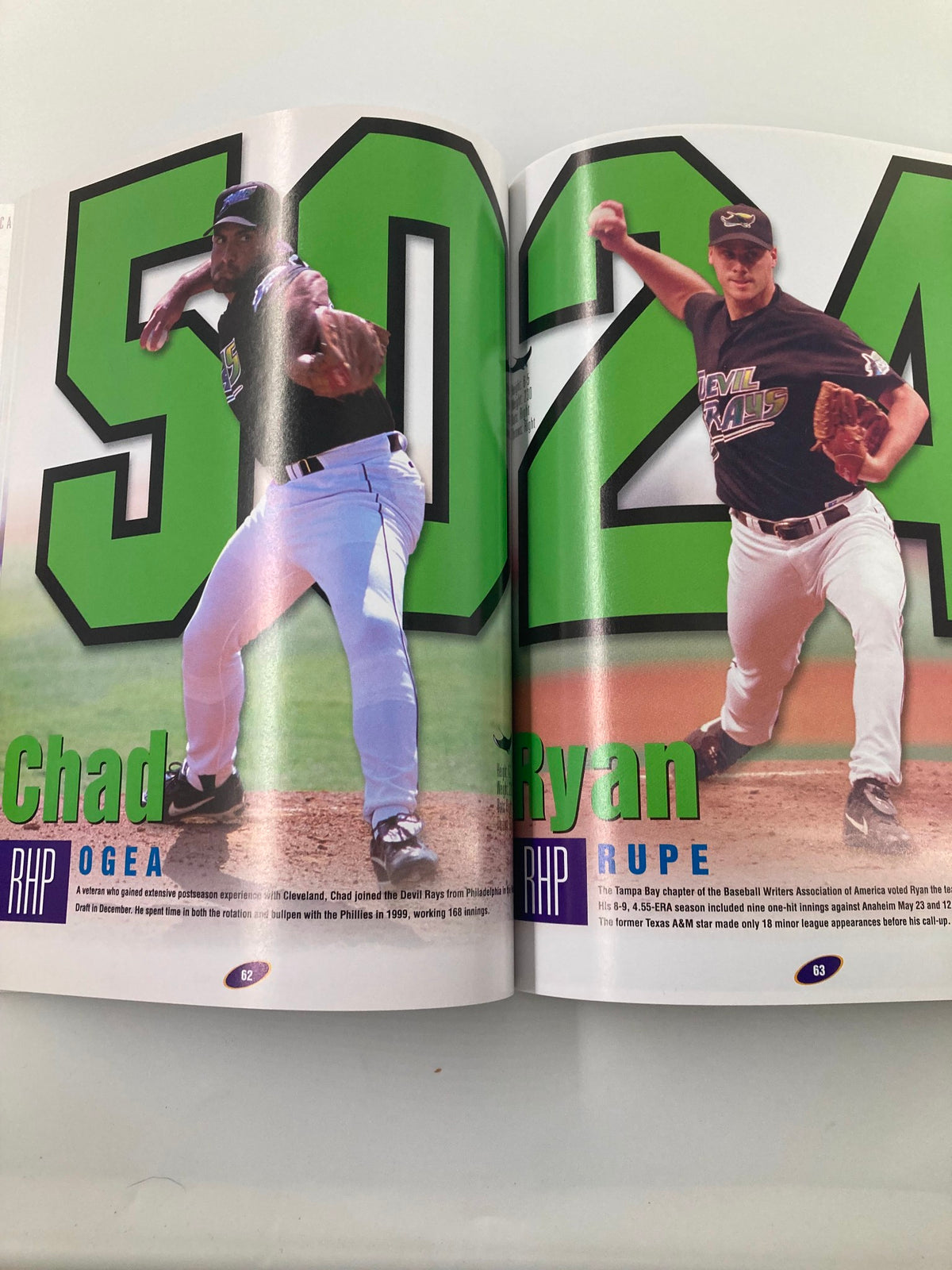 2000 MLB Devil R Us Yearbook displaying Chad Ogea and Ryan Rupe, featuring player profiles and impressive graphics.
