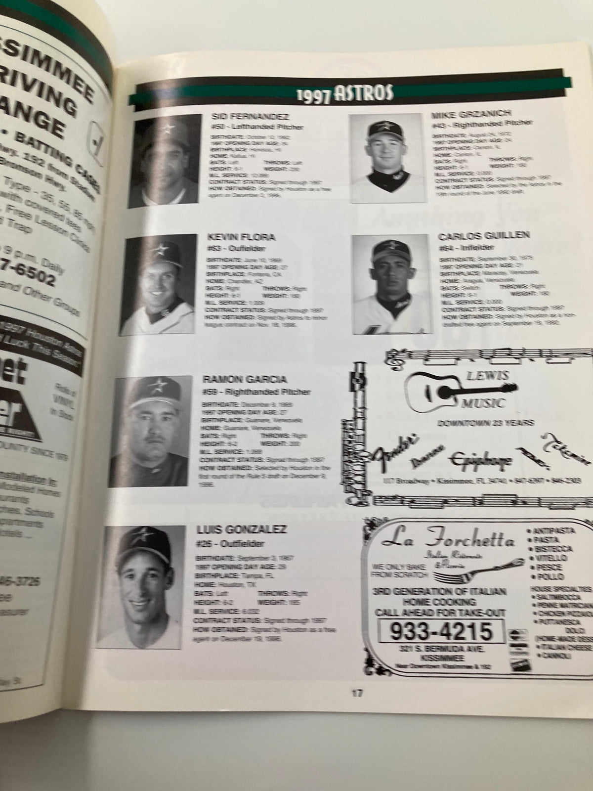 1997 On Deck Official Preview Houston Astros Larry Dierker Astros Skipper - Page featuring additional player profiles with photographs, showcasing the Astros roster.