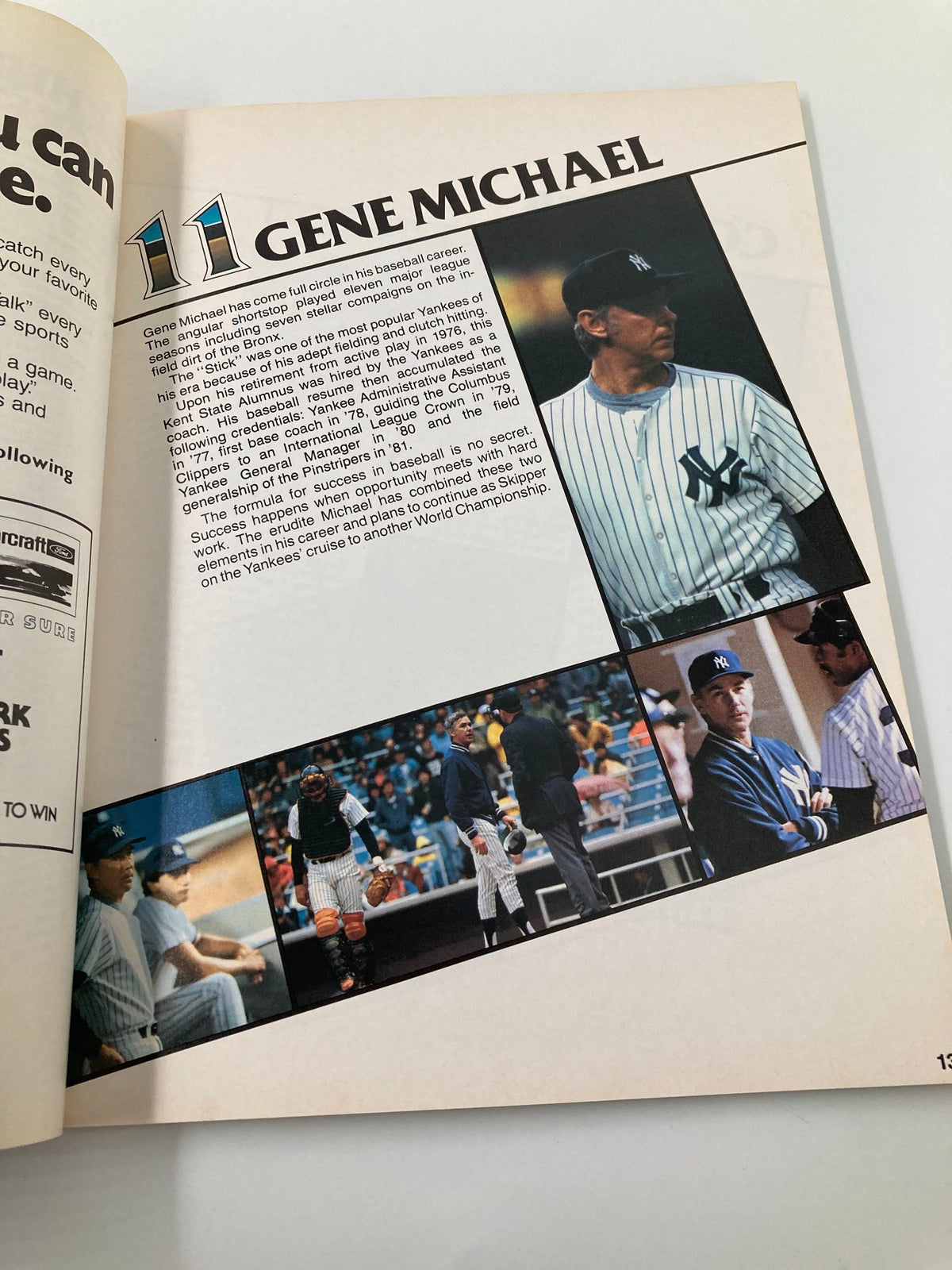 1982 MLB New York Yankees Official Yearbook American League Champions, featuring Gene Michael in action with images reflecting his contributions to the team.