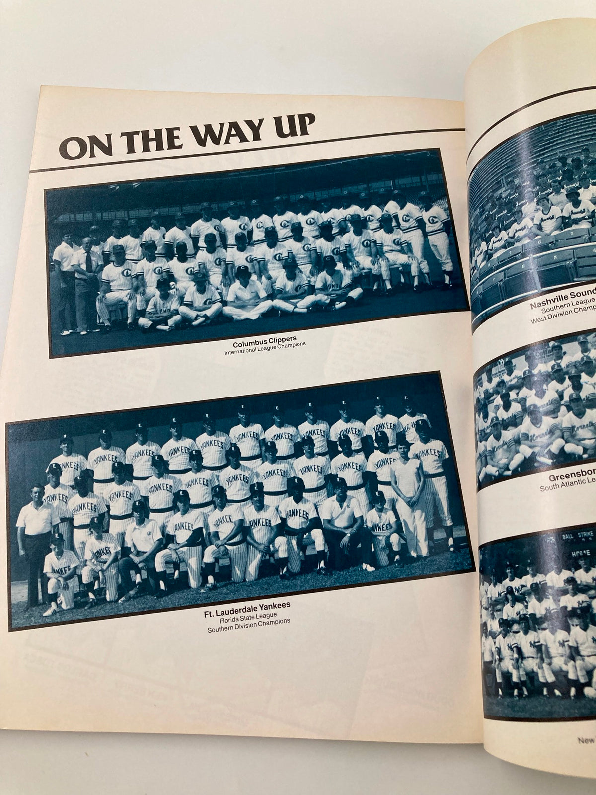 1982 MLB New York Yankees Official Yearbook page depicting the Columbus Clippers and Ft. Lauderdale Yankees team photos.