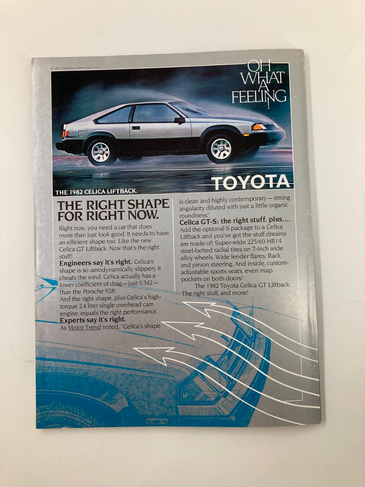 1982 advertisement for the Toyota Celica Liftback, highlighting its design and features in the context of the 1982 MLB New York Yankees.