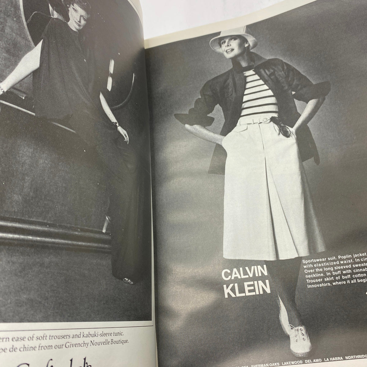 Interior page of VTG Vogue Magazine February 1976 displaying a fashion photograph featuring classic styles from Calvin Klein.