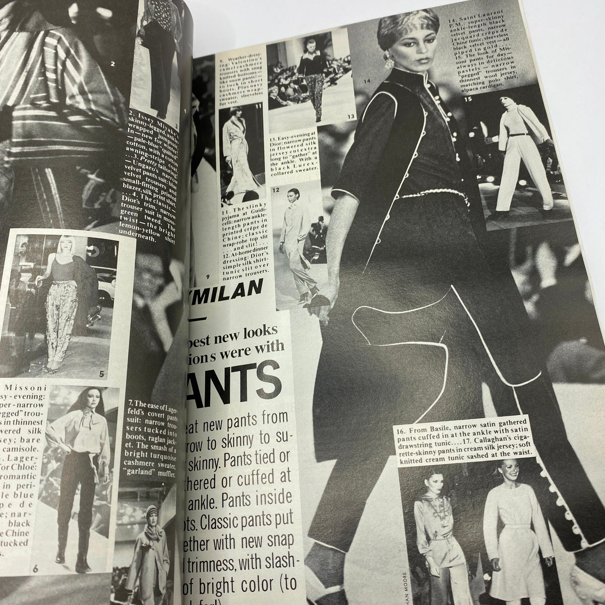 Fashion spread from VTG Vogue Magazine July 1976 highlighting the best pants styles of the 1970s with striking visuals of models.