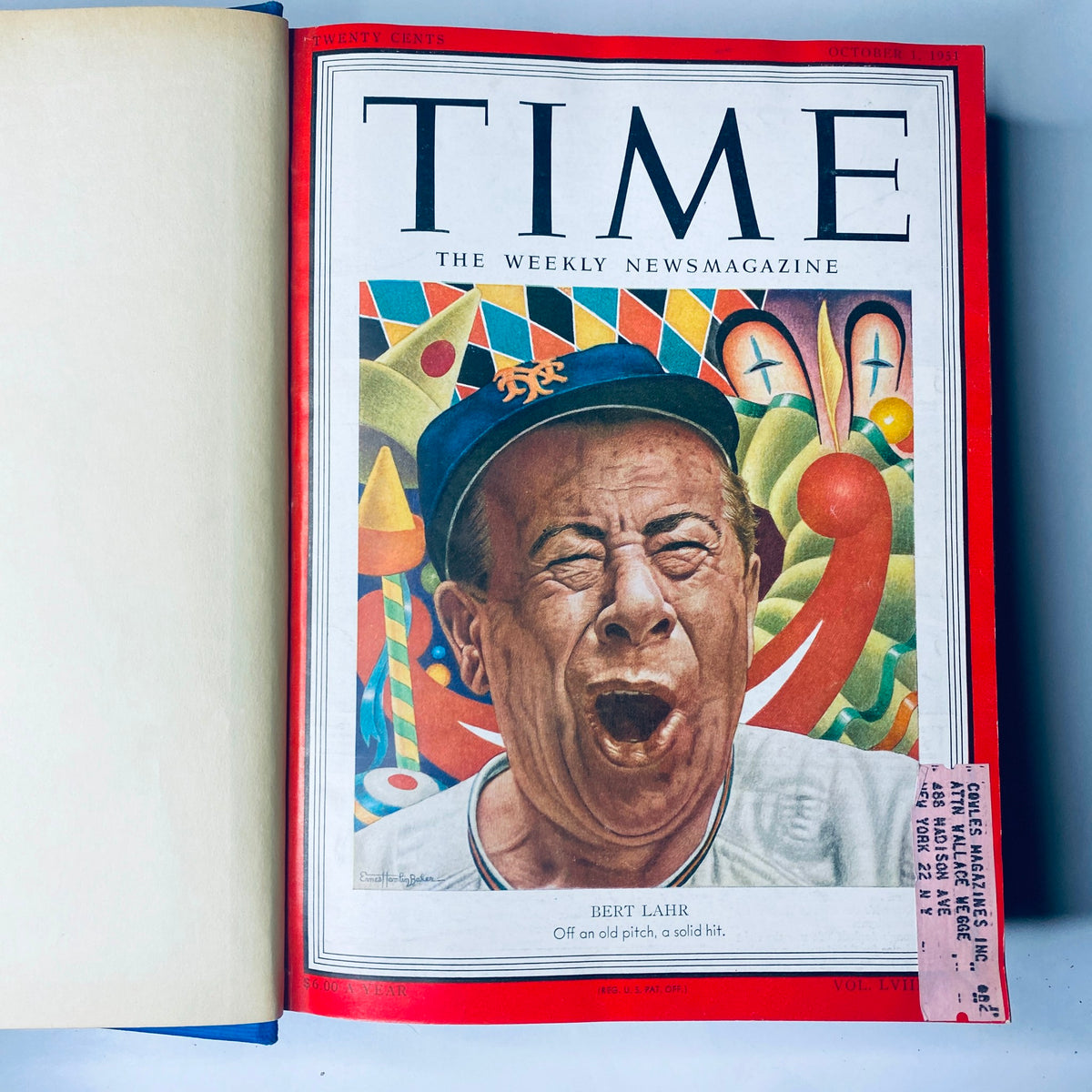 Open page of Time Library Bound Weekly Magazine – October 1, 1951, featuring cover illustration of Bert Lahr.