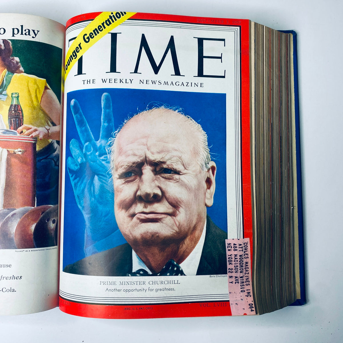 Cover image of Time Library Bound Weekly Magazine from November 5, 1951, depicting Prime Minister Winston Churchill, illustrating historical perspectives from the period.