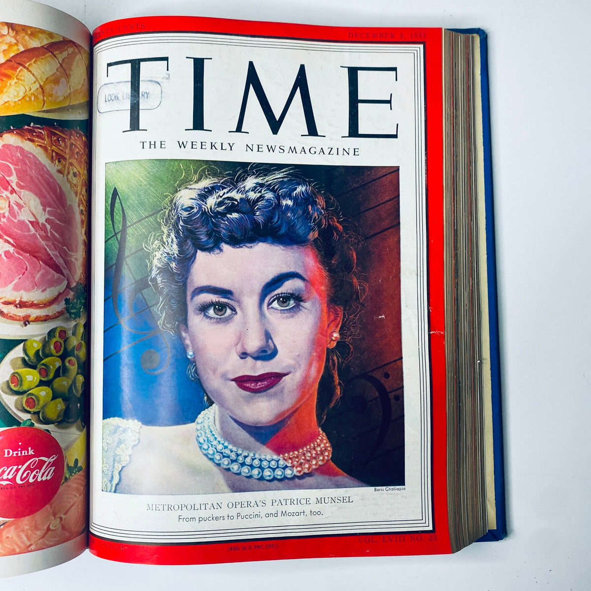 Cover of Time Magazine Library Bound Weekly for December 3, 1951, featuring opera star Patricia Munsel, included in the collection spanning October 1 to December 24, 1951.