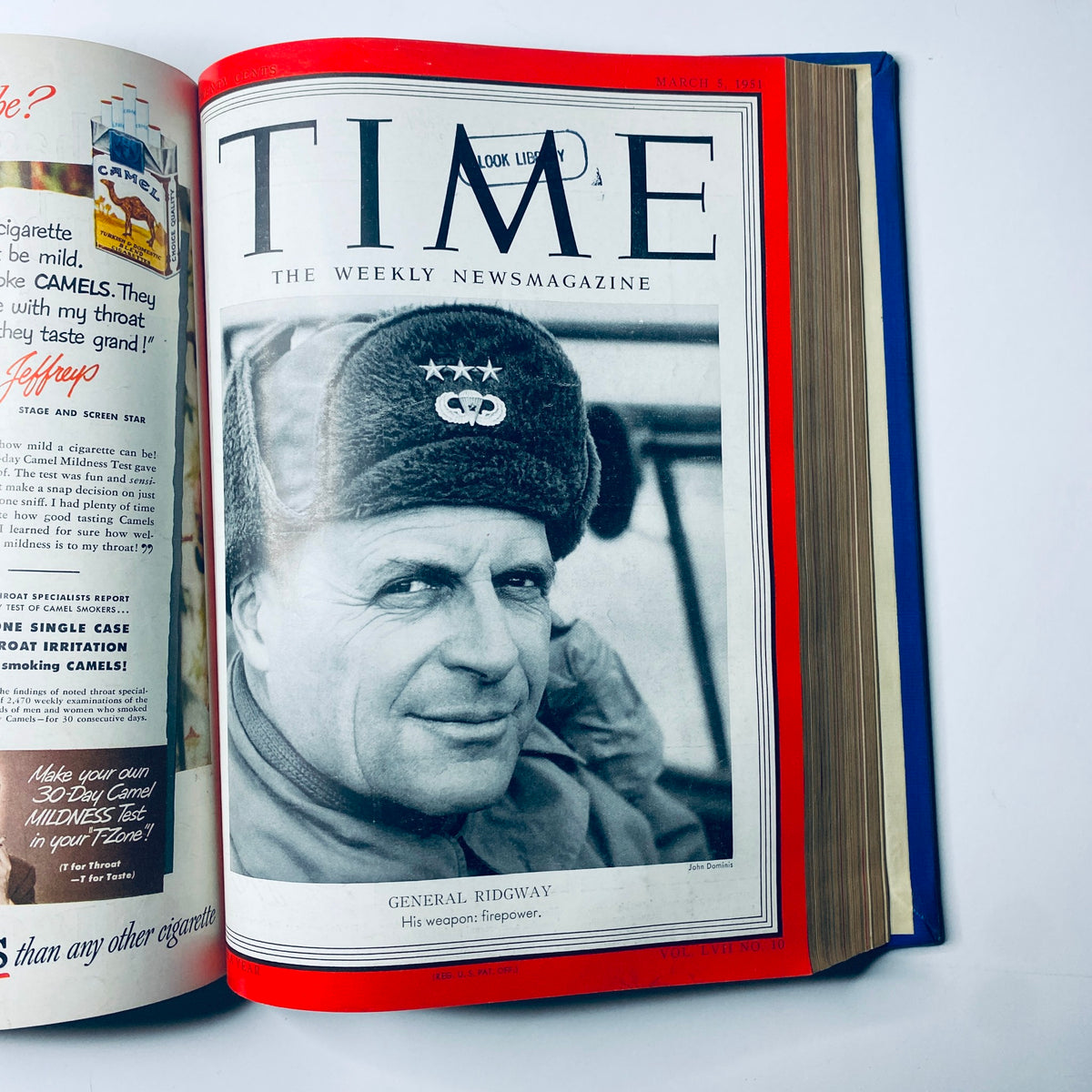 Cover of Time Magazine Library Bound Weekly, January 1 to March 26, 1951 showcasing General Ridgway with the headline emphasizing his military significance.