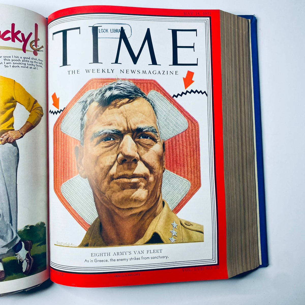 Cover of Time Magazine Library Bound April 1951 - June 25 1951 focusing on General James A. Van Fleet, discussing military strategies in the context of the Korean War.