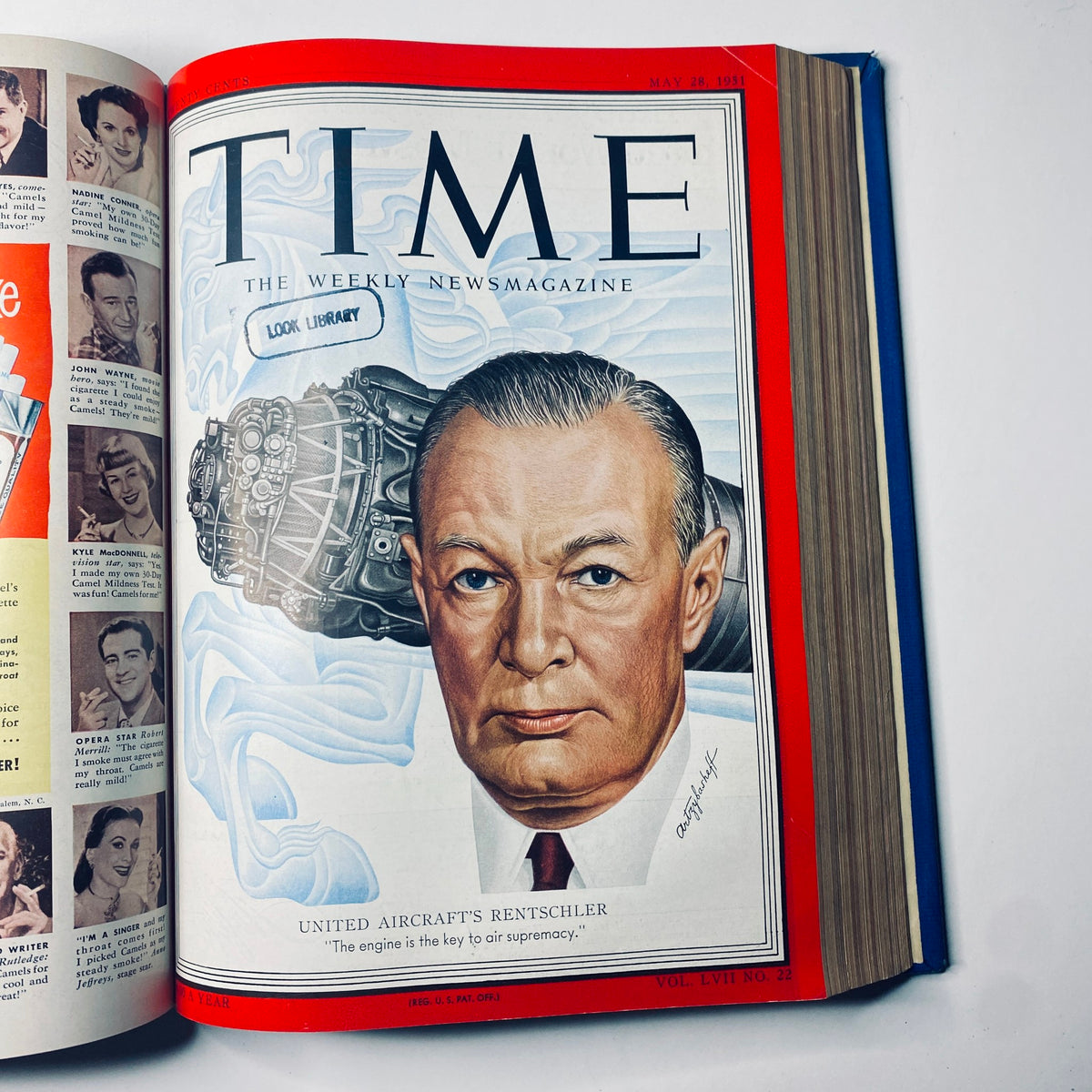 Cover of Time Magazine Library Bound April 1951 - June 25, 1951 showcasing United Aircraft's Rentschler, emphasizing air supremacy.