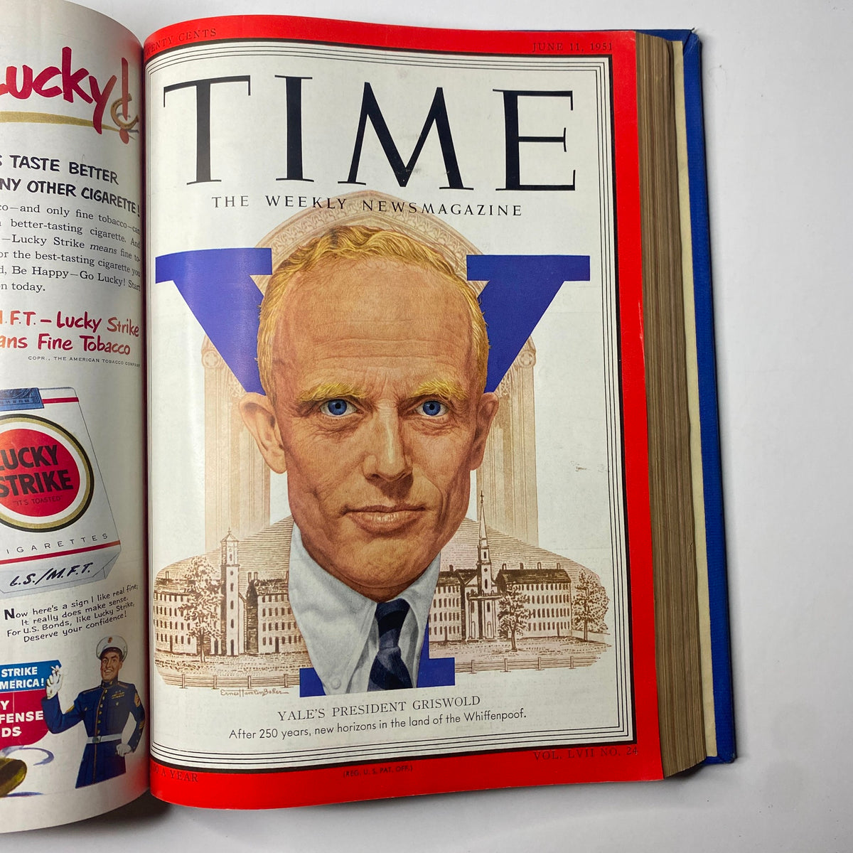 Cover of Time Magazine Library Bound April 1951 - June 25, 1951 featuring Yale's President Griswold, marking 250 years of the institution.