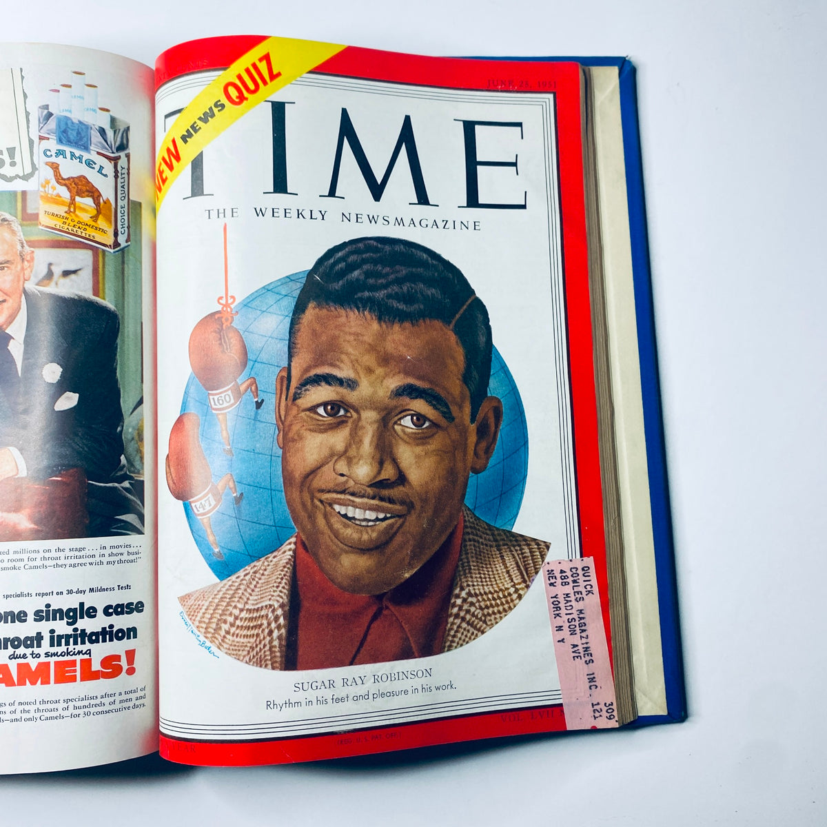 Cover of Time Magazine Library Bound April 1951 - June 25, 1951 featuring Sugar Ray Robinson, with focus on rhythm and pleasure in boxing.