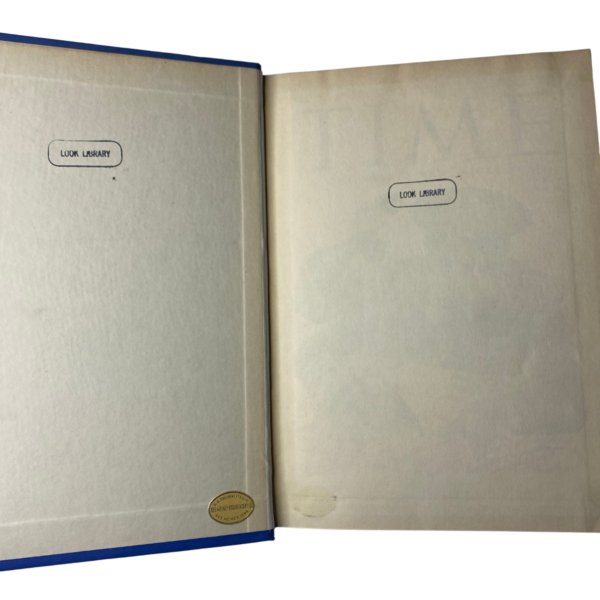 Inside cover of Time Magazine Library Bound Weekly featuring the 'LOOK LIBRARY' stamp.