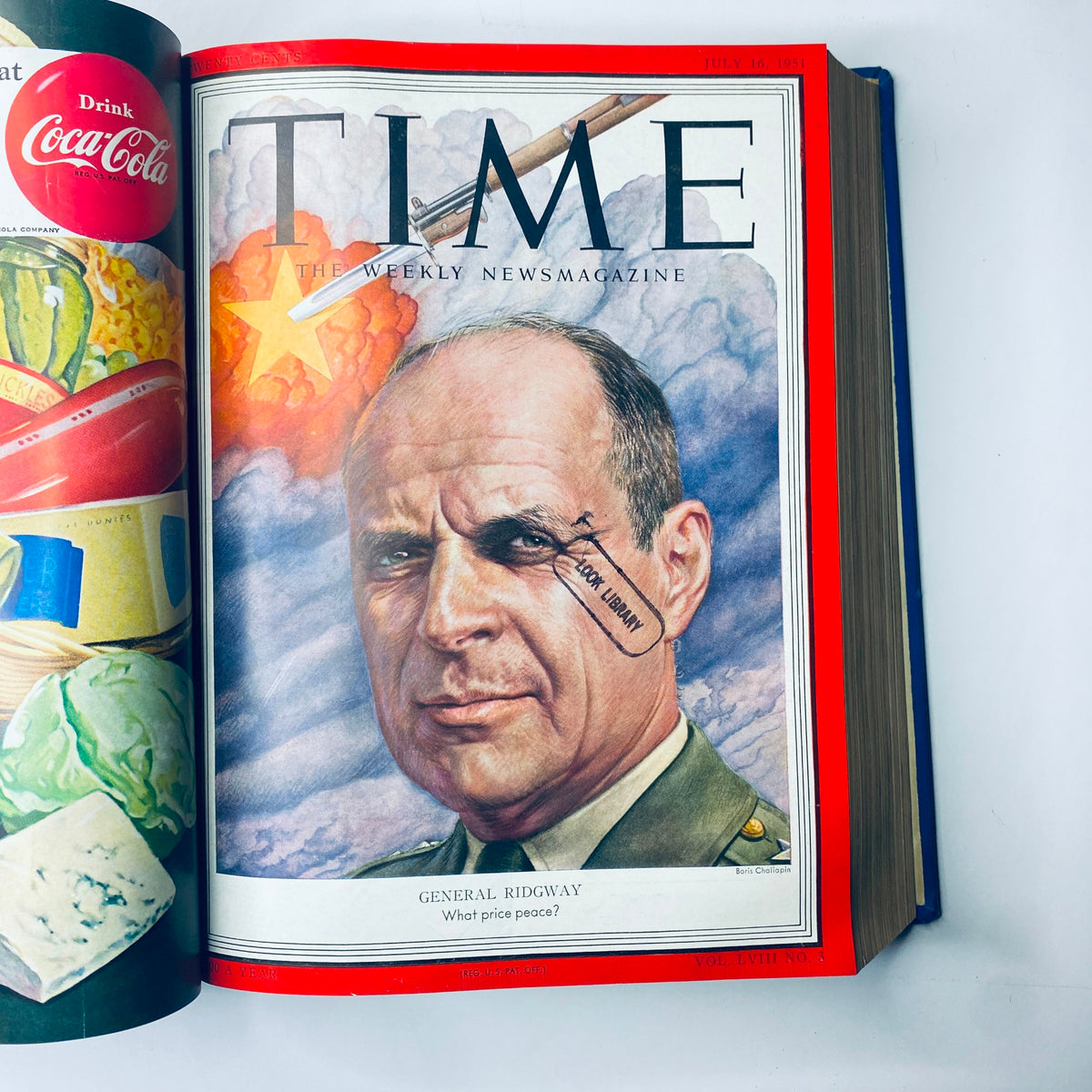 Cover of Time Magazine for July 16, 1951, depicting General Ridgway with the phrase 'What price peace?' highlighting the geopolitical tensions of the era.