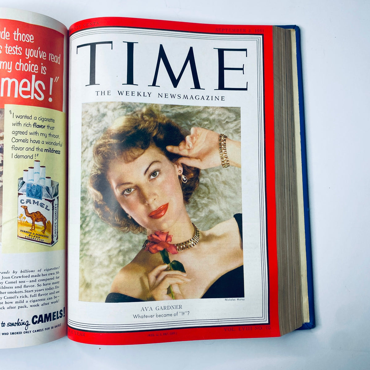 Time Library Bound Weekly Magazine featuring Ava Gardner on the cover, dated September 3, 1951. The article reflects on Gardner's career and her impact on Hollywood during the 1950s.