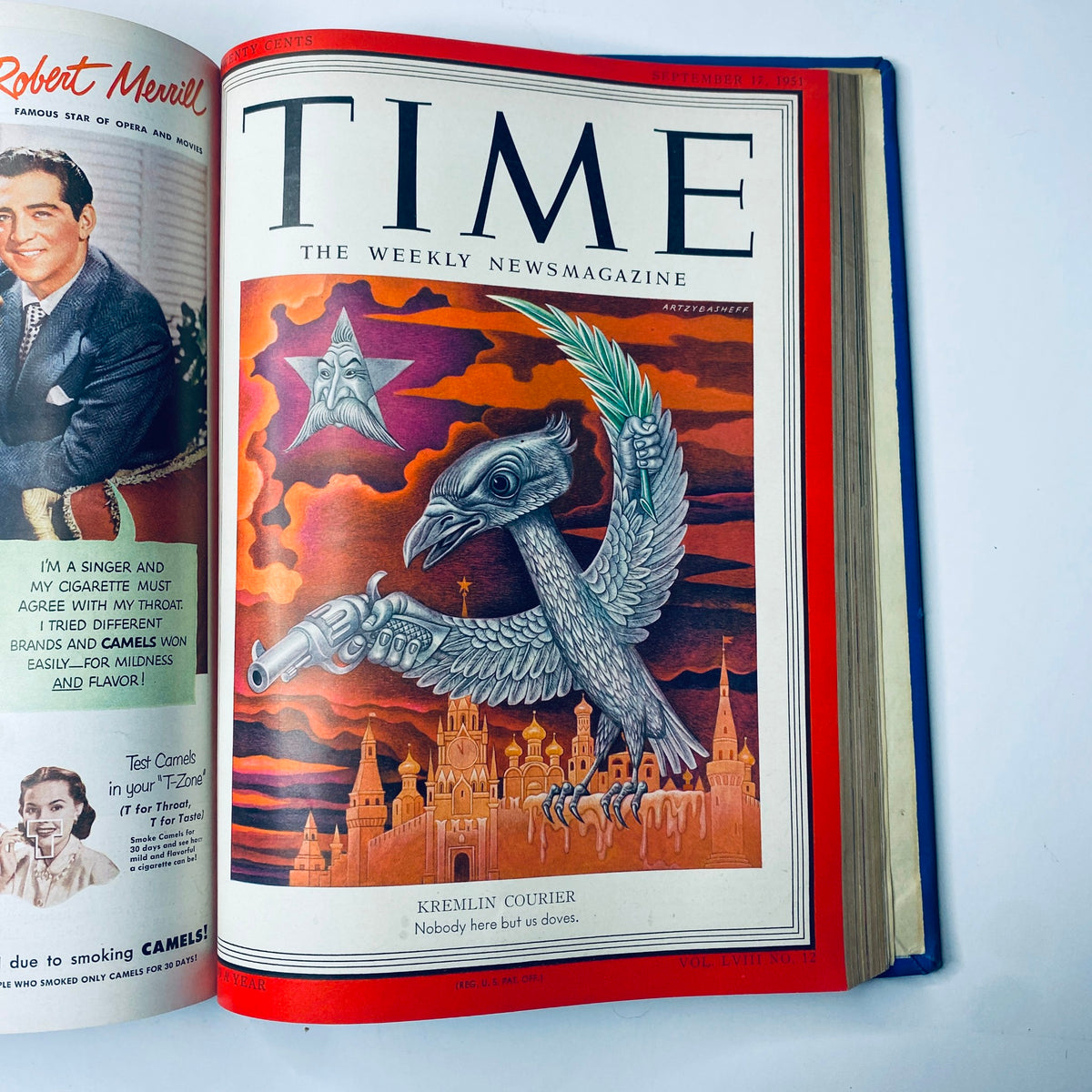 Time Library Bound Weekly Magazine featuring Kremlin Courier illustration on the cover, dated September 17, 1951. This issue discusses U.S.-Soviet relations and cultural insights from within the USSR.