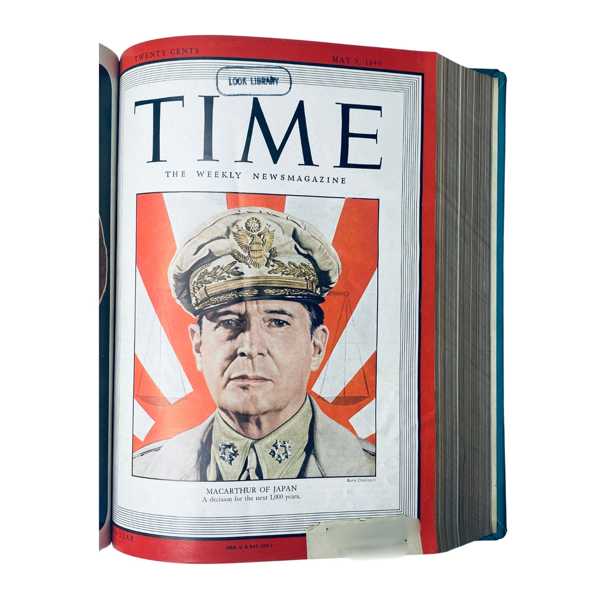 Cover of Time Magazine from May 9, 1949, featuring General MacArthur of Japan, part of the Time Library Bound Weekly from April 4 to June 27, 1949.