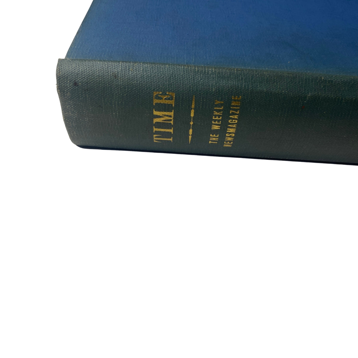Close-up of the spine of the library-bound edition of Time Magazine, highlighting the title and publication details for July to September 1949, featuring Stan Musial on the cover.