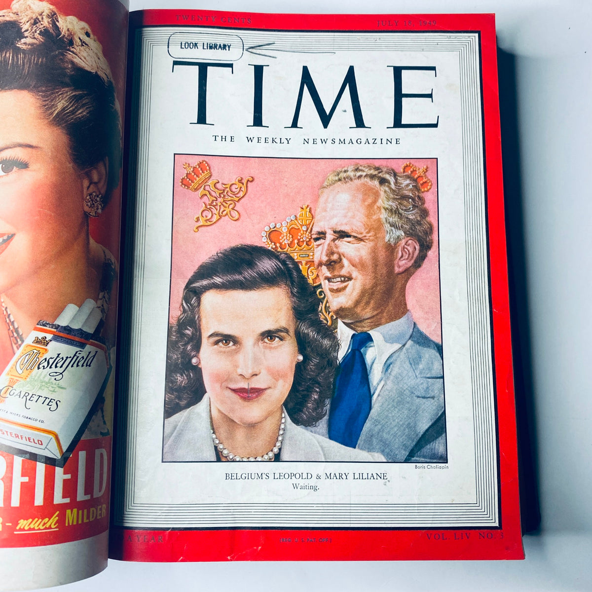 Cover of Time Magazine from July 18, 1949, showcasing Belgium's King Leopold and Princess Mary Liliane.