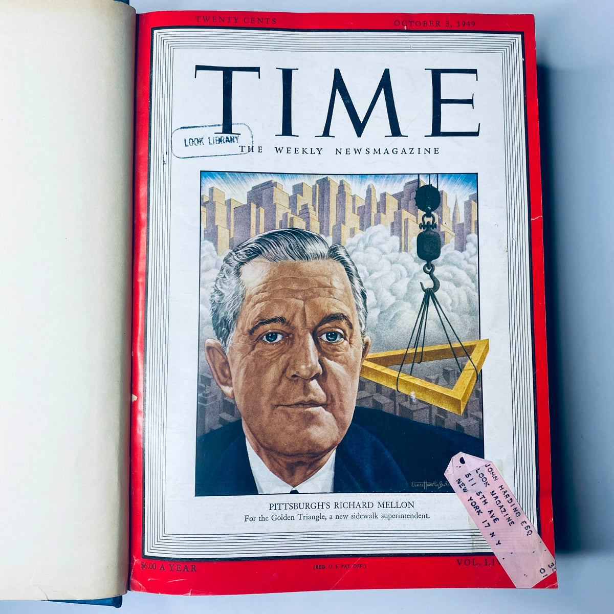 Cover page of the Time Library Bound Weekly magazine from October 3, 1949, featuring Pittsburgh's Richard Mellon as the main subject.