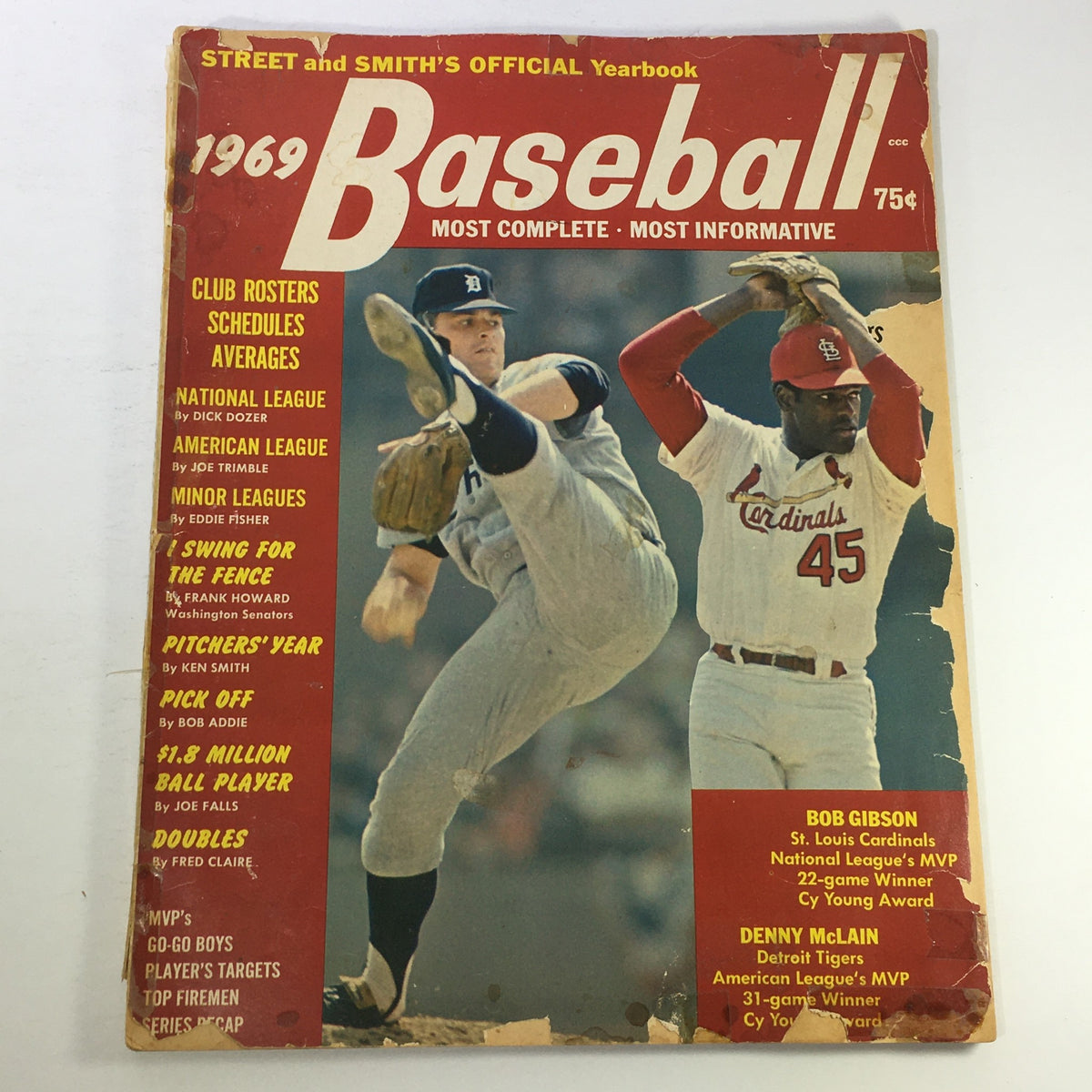 VTG Street & Smith's Baseball 1969 Yearbook featuring Bob Gibson and Denny McLain on the cover. Highlights the achievements of legendary players within a nostalgic design.