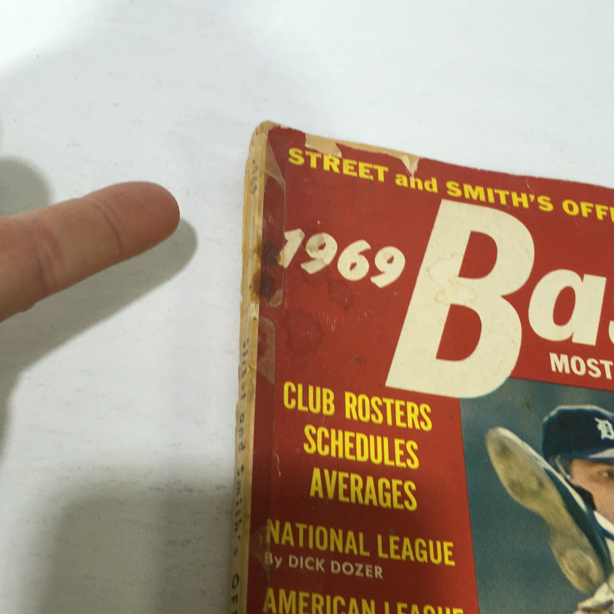 Close-up of the VTG Street & Smith's Baseball 1969 Yearbook, showcasing the year '1969' prominently displayed on the cover. Displays vintage wear and character.