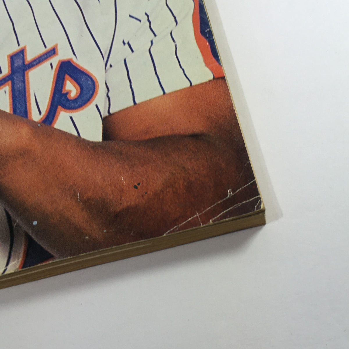 Close-up detail of the 1992 Street & Smith's Baseball Magazine cover with Bobby Bonilla, displaying the worn edges and condition of the collectible magazine.