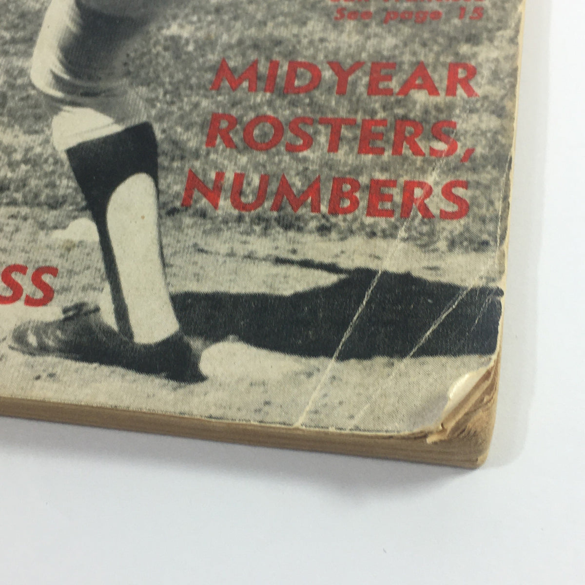 Close-up of the July 1966 Baseball Digest Magazine featuring Juan Marichal, highlighting details such as edges and creases that convey the vintage condition of this collectible sports magazine.